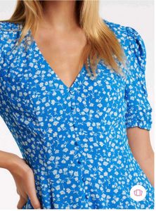 Blue Floral Puff Sleeve Mini Dress