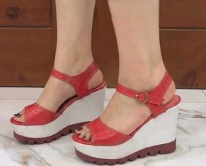 Stylish Red Wedge Sandals