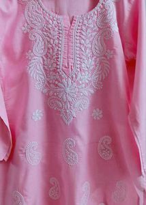🌸 Pink Chikankari Kurta Set (Embroidered Payjama)