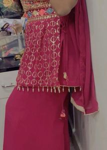 Pink Embroidered Peplum Kurti Set