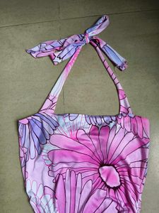 Bright Pink Floral Halter Dress