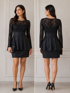 Black Peplum Style Lace Dress