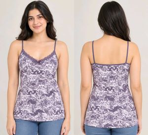 Purple Floral Lace Trim Cami Top