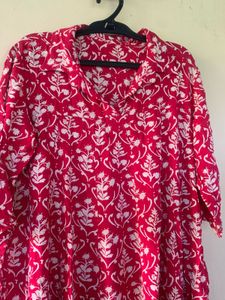 Red Block Print Cotton Kurta