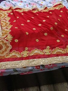 Red Embroidered Saree with Golden Border