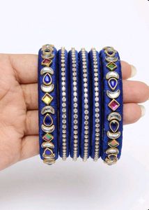 Vibrant Blue Silk Thread Bangles with Embellishmen