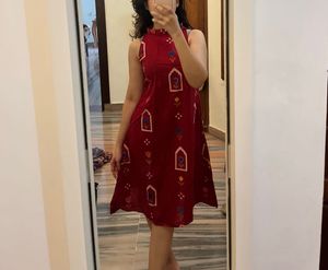 Maroon Ethnic Dress with Floral Print