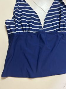 Navy Blue Striped Halter Neck Tankini Top