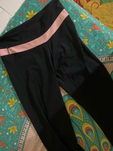 Black Activewear Leggings with Pink Stripe