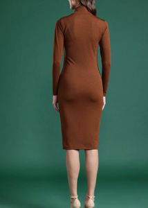 Brown High Neck Bodycon Dress