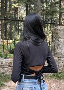 Chic Black Backless Tie-Up Top