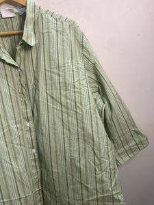 Green Striped Button-Up Shirt