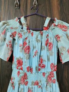 Light Blue Floral Tiered Midi Dress