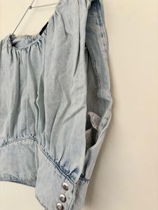 Zara Denim Puff Sleeve Top