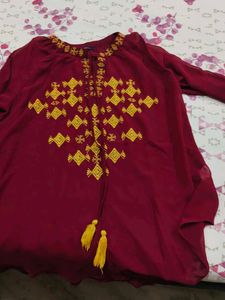 Maroon Kurta with Yellow Embroidery