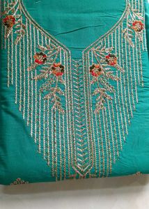 sea green dresse material with dupatta embroidered