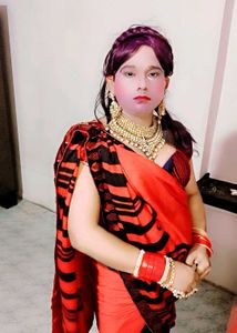 Vibrant Red & Black Saree with blouse