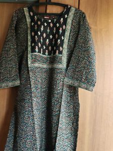 Black Cotton Printed Kurta