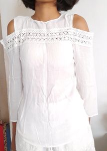 White All Over Embroidery Shorts
