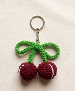Handmade Crochet Cherry Keychain