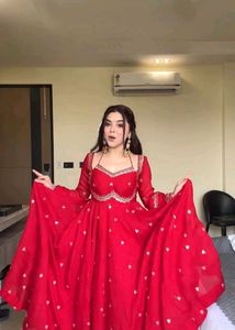 Red Ethnic Gown with Embellishments