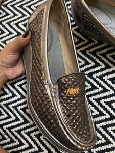 Heeled Silver Loafers
