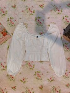 White Puff Sleeve Crop Top