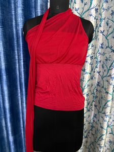 Vibrant Red Scarf top with Mesh bust