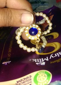 Blue Kundan-Stone Pendant Pearl Necklace