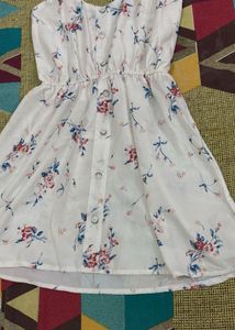 White Floral Button-Up Mini Dress