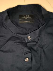 Men's Dark Blue Band Collar Shirt