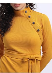 Mustard Yellow Belted Turtleneck Dress