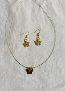Gold Butterfly Necklace &amp; Earring Set