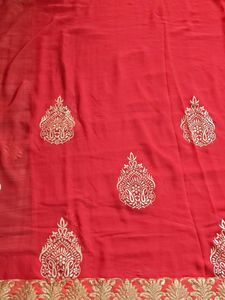 Vibrant Red Saree with half net🥳