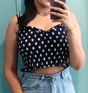 Navy Polka Dot Smocked Mini Dress