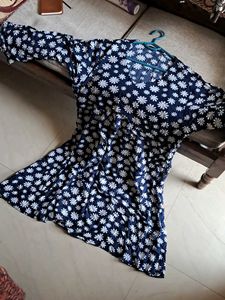 Navy Blue Floral Print Midi Dress