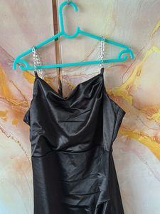 Sleek Black Satin Slip Dress
