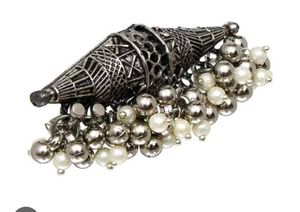 Boho Oxidized Silver Ring with Pearls