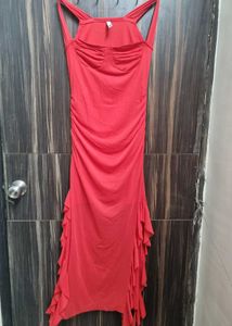 Newme Red Ruffled Maxi Dress