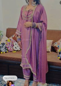 Mauve Japan silk embroidery Suit pant set