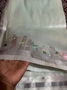 Pastel pista organza saree