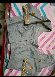 Embellished Grey Saree with Blouse
