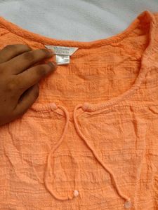 Orange Crinkle Cotton Blouse