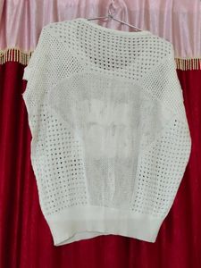 White Colour polysilk  Knitted Freesize Top