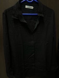 Zara Black Collared Button-Up Shirt