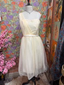 3 for 999 Elegant Cream One-Shoulder Tulle Dress