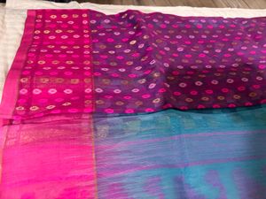 Beautiful Blue &amp; Pink Saree with Blouse piece atta
