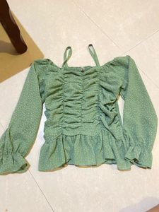 Green Ruched Off-Shoulder Top