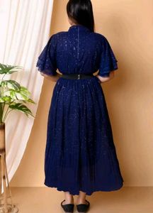 Elegant Navy Pleated Midi Dress