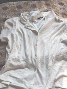 White Korean Short Sleeve Button Down Shirt